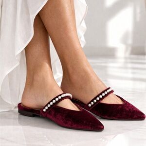 Torrid Burgundy Velvet pearl flats /size 11.5WW